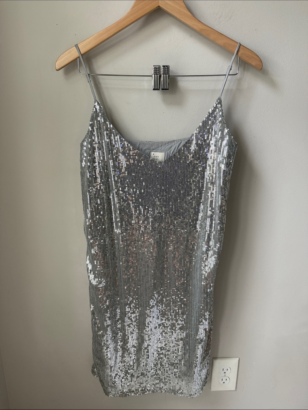 A New Day Silver Sequin Cami Tank Top Sparkly Party Holiday Top NWOT